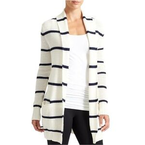 Athleta Highlands Long Cardigan Sweater size Small in White/Navy Stripe